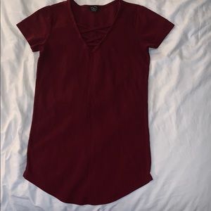 Maroon V-neck cross cross top